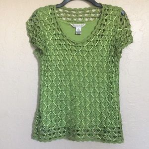 Round collar lace knitting t-shirt!